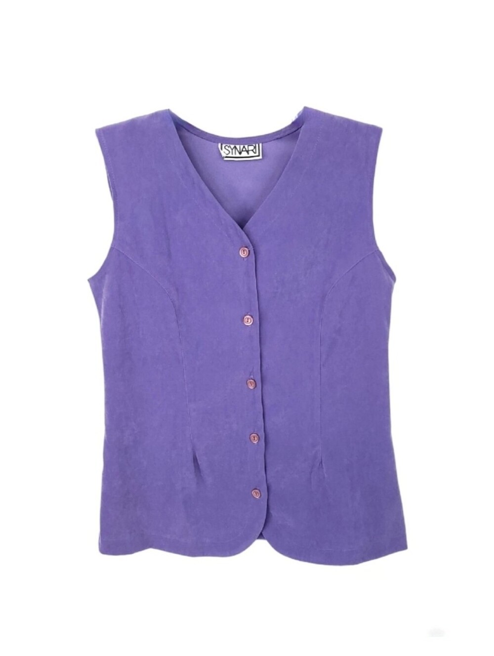 Synari Vest Womens Medium Vintage Faux Suede V Neck Buttons Stretch Top Purple